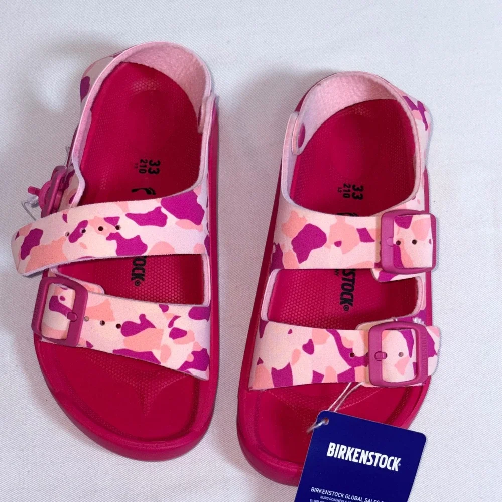 Birkenstock Mogami Sandals Size EU 33 Pink Orange Camo New Backstrap Buckle 2